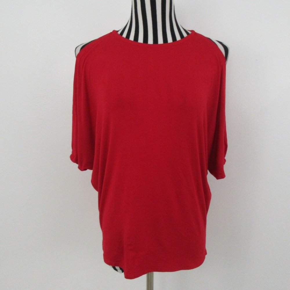 William B Red Cold Shoulder Dolman Tee